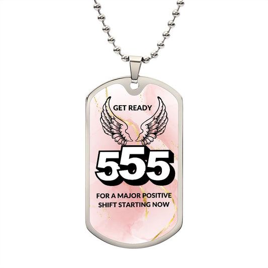 555 Angel Number Angel Wings, Get Ready For a Major Positive Shift Faith Spiritual Christian Personalized Dog Tag Necklace