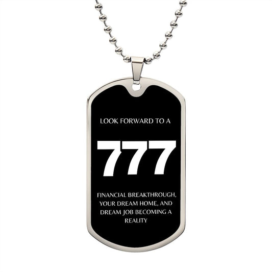 777 Angel Number Financial Breakthrough Dream Job Becoming a Reality Faith Spiritual Christian Personalized Dog Tag Necklace