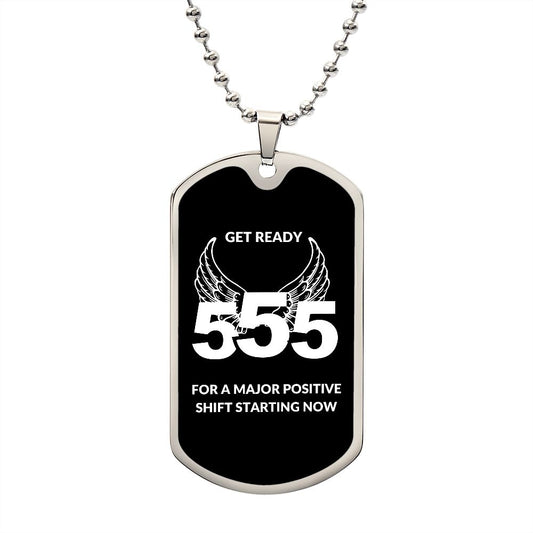 555 Angel Number White Angel Wings, Get Ready For a Major Positive Shift Faith Spiritual Christian Personalized Dog Tag Necklace